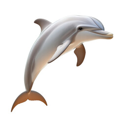 Fototapeta premium Majestic dolphin swimming gracefully in crystal clear ocean waters under bright sunlight and clear blue skies isolated on a white background.
