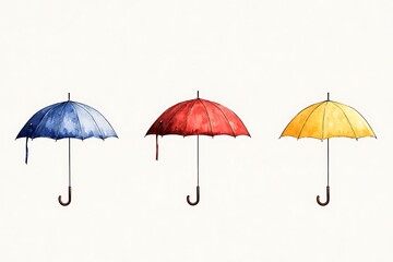 Colorful Umbrellas for Watercolor Style.
