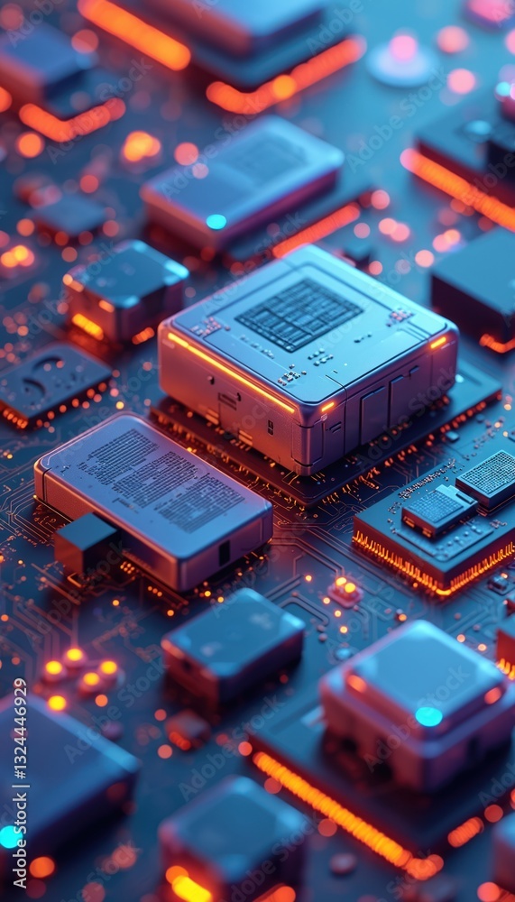 Aufkleber Close-up of computer motherboard circuit, tech components. Digital hi-tech background. Electronic microchips processor futuristic innovation design. Quantum computer, big data analyzing, server
