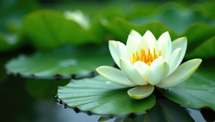 delicate white petals unfolding on a serene green lilypad, garden, serene scenes
