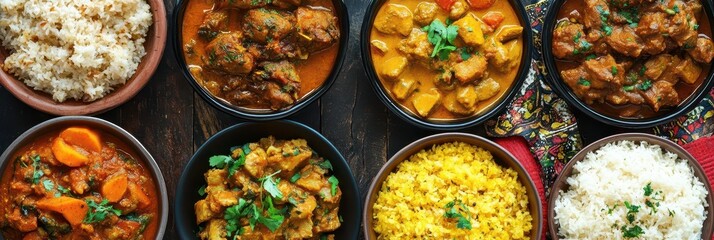 Experience the colorful presentation of assorted African dishes from different regions.