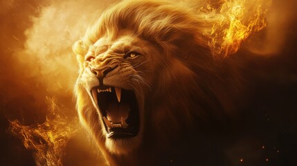 Lion of Judah, exuding strength and power. Christian conceptual illustration. AI generated image
