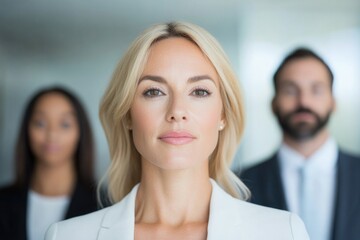 Fototapeta premium minimalistic portrait of diverse sales or marketing professionals against blurred background
