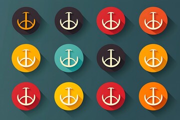 Fototapeta premium Colorful Anchor Icons on Dark Background