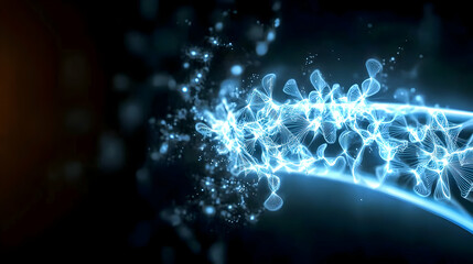 Abstract glowing lines and shapes are flowing across a dark space