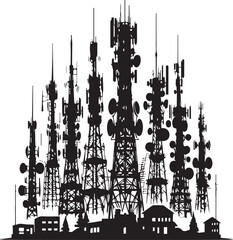 Tower radio antenna silhouettes isolated on white background