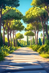 The peaceful shadow of zebra crossings under the morning sun