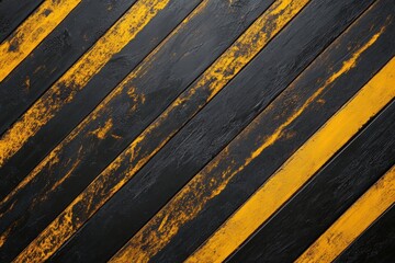 A textured surface featuring bold yellow and black diagonal stripes, conveying a sense of caution and industrial design.