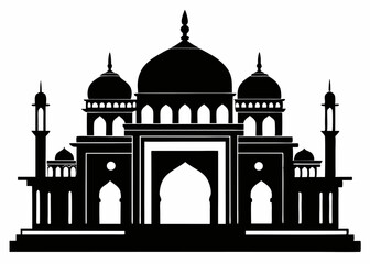Simple black and white illustration of a mosque.