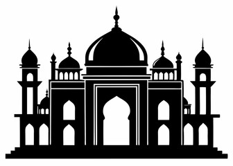 Simple black and white illustration of a mosque.