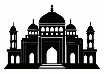 Simple black and white illustration of a mosque.