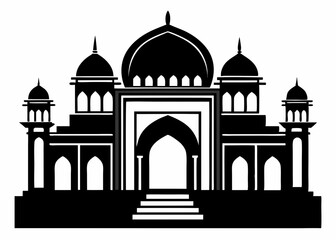 Simple black and white illustration of a mosque.