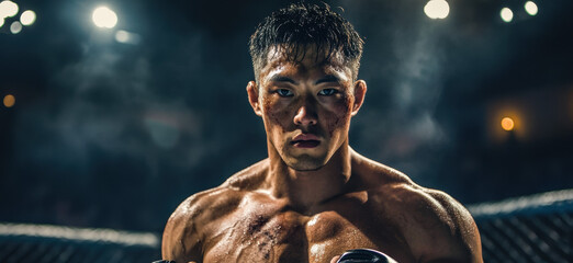 Intense boxing match urban arena sports photography nighttime close-up competitive spirit