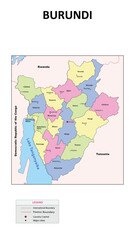Burundi Map. State and union territories of Burundi with neighbouring countries. Political map of Burundi with capital and important cities in Detailed.