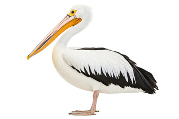 White pelican in profile with bright bill, cut out