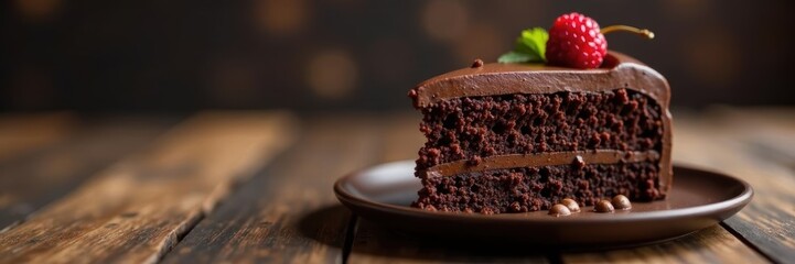 Single slice of chocolate fudge cake, rich frosting , sweet, dessert, sweet tooth