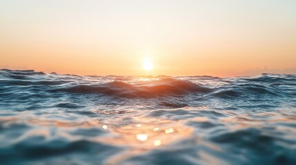Obraz premium Sunset over ocean waves beachfront view nature photography serene environment tranquil concept