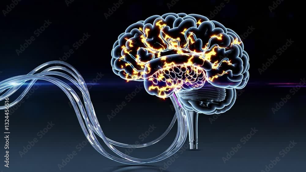Poster futuristic neural network concept with abstract brain and light effects visual representation