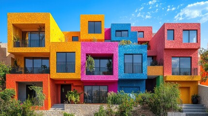 Obraz premium Vibrant geometric architecture featuring bold colors and unique design elements