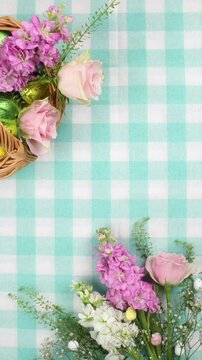 Portrait Spring Flowers and Easter Eggs Border