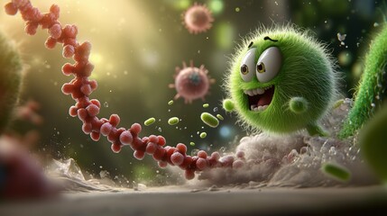 Bright, happy, stylish, cool unpredictable colorful viruses in funny situations.