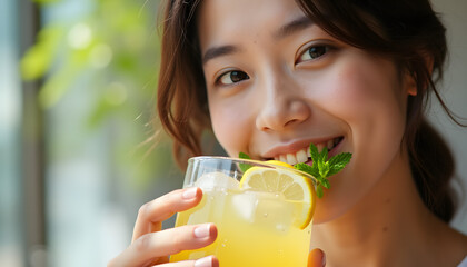 young woman with cocktail,  lemon juice