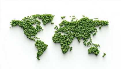 Tree Or Forest Shaped World Map In Green On A White Background Representing Earth Day, Environment Day, And World Forestry Day.