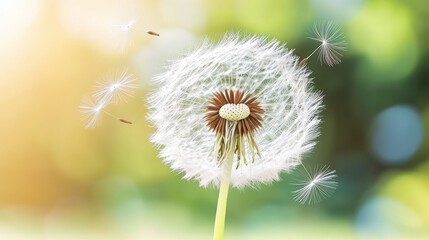 Obraz premium Graceful Dandelion Releases Seeds Into Sunlit Air