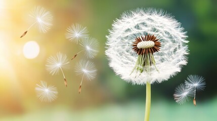Obraz premium Floating Dandelion Seeds With Soft Blurred Background