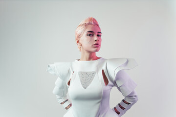 Representation of a bionic super human with advanced technology parts