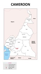 Cameroon Map. State map of Cameroon. Administrative map of Cameroon with state and capital in white color.