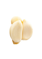Side view of peeled garlic cloves or pieces in stack isolated with clipping path in png file format