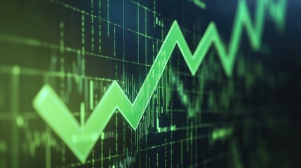 Naklejka premium A dynamic green arrow indicating growth and success on a financial chart, symbolizing an upward trend in business performance.