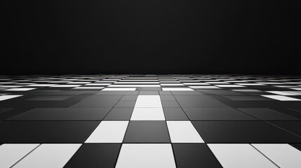 Black and white checkered floor with a large empty space