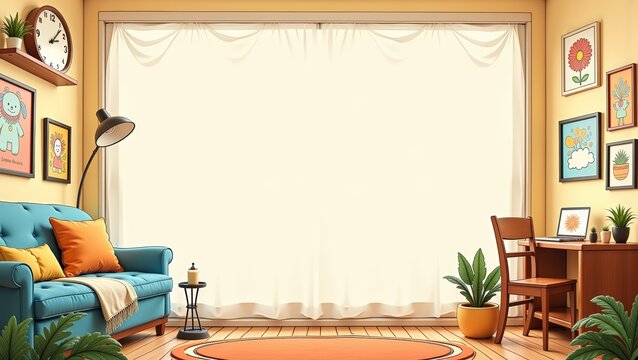 Bright and inviting interior of retro comic children's room featuring vibrant colors, playful decor, and cozy furniture. Concept embraces retro comic children's room for lively atmosphere