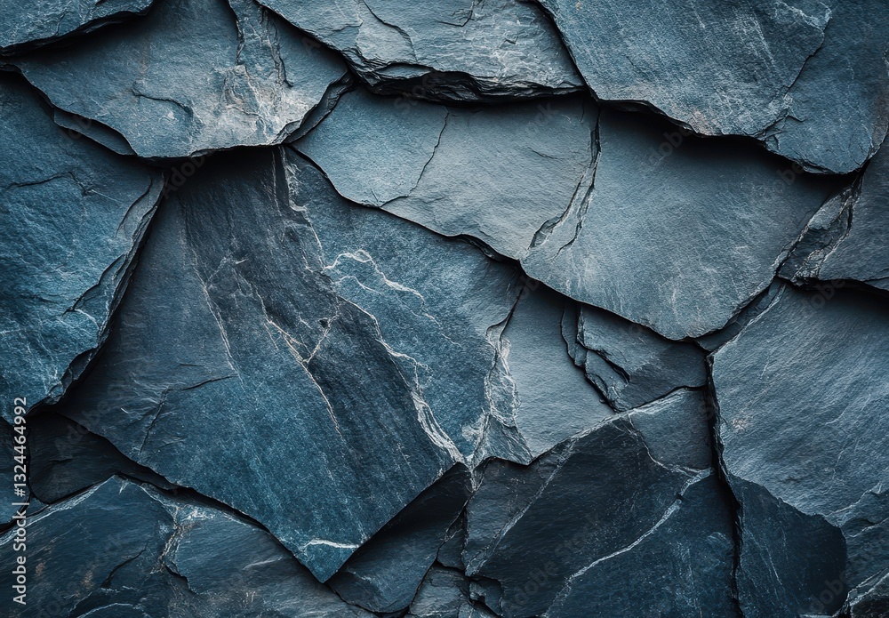 Poster Close-Up View of Textured Dark Slate Stone Surface with Natural Patterns and Layers Perfect for Background or Design Elements in Architecture and Nature Projects