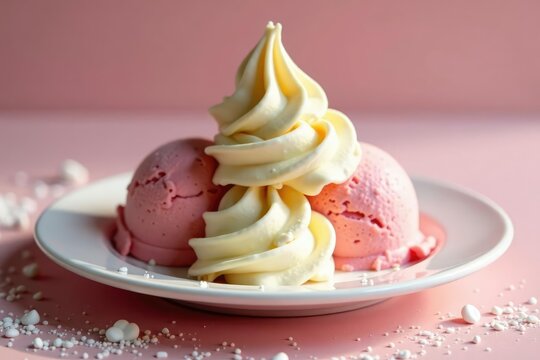 Un gelato congelato tre volte su un fondo neutro con una ombra pi? sottile, soothing mood, creamy texture