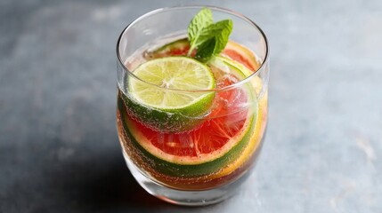 Refreshing Citrus & Mint Drink on Gray Background