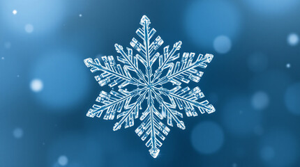 Macro Snowflake Crystal with Blue Bokeh Background