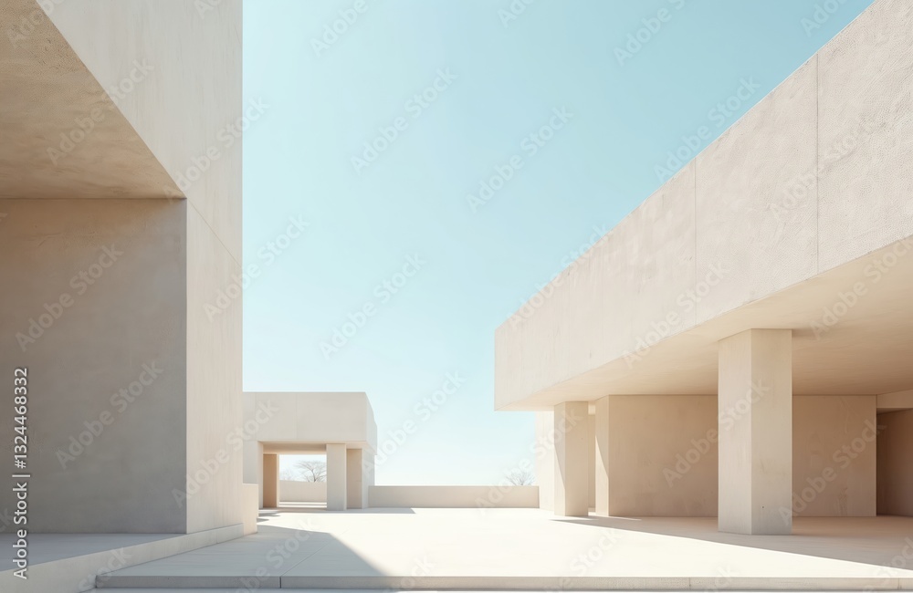 Aufkleber exterior of minimalistic architecture featuring white concrete geometric shapes. modern building des