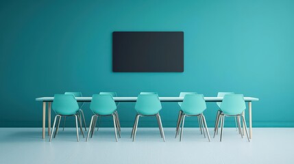 Modern digital classroom scene with simple geometry, clean lines, and a focus on technology, Digital Classroom, Minimalist art