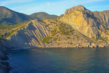 Naklejka premium The beauty of nature seascape at sunset. Crimea. New World, Black Sea.