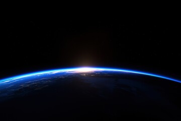 Fototapeta premium the Earth from Space with a Blue Horizon and the Sun Rising, Capturing the Dawn of Our Planet