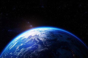 Planet Earth from Space with Stars and a Blue Glow on the Horizon