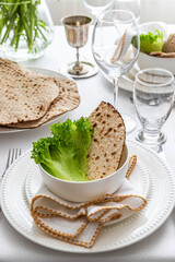 Pesah celebration concept (jewish Passover holiday festive table)