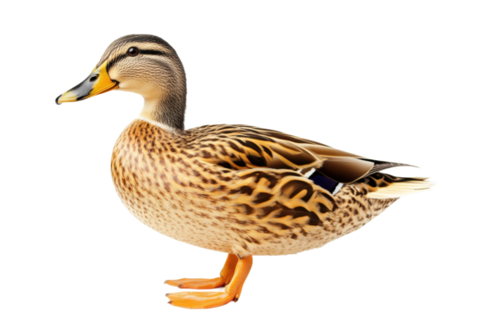 Mallard duck standing with detailed feathers, cut out
