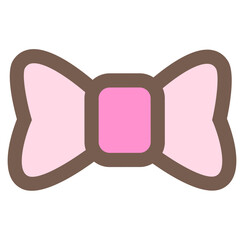 Pink bow with a brown outline. Suitable for greeting cards, gift wrapping, invitations, and femininethemed designs for various projects.