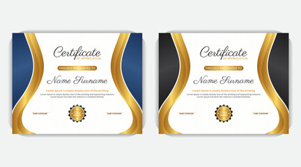 Gradient golden color and dark blue color abstract design template, Elegant and multifunctional multicolored achievement certificate template with a luxurious design
