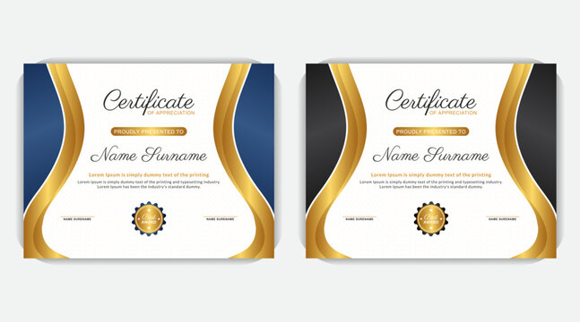 Gradient golden color and dark blue color abstract design template, Elegant and multifunctional multicolored achievement certificate template with a luxurious design
