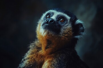 Obraz premium Curious White-Faced Saki Monkey Gazing Upward, Captive Animal, Natural History